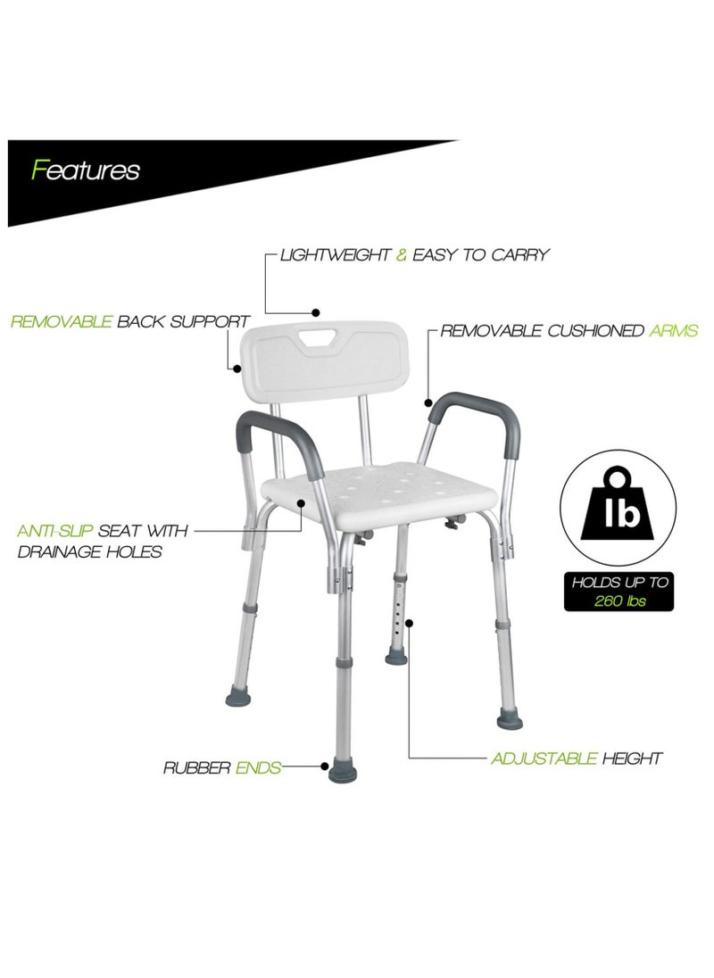 XiuWoo Elderly Bath Chair with Back and Arms, Sitz Shower Chair, Bath Aid Stool, Aluminum Alloy Non-Slip Bathroom Stool, with Suction Assist Grab Bar,Suitable for Aging  - Image 5