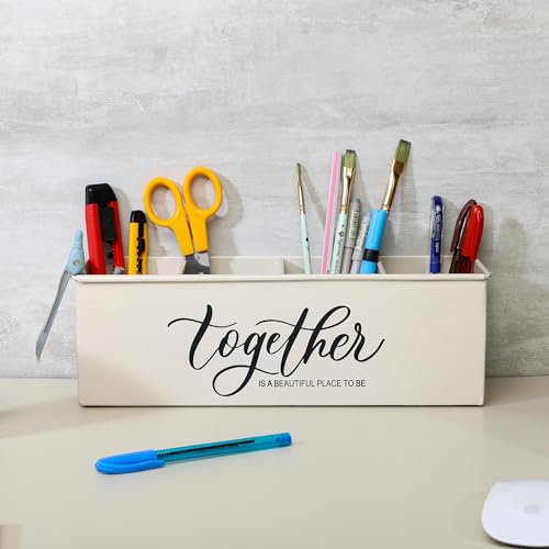 anantam homes organizer with 4 compartments for office table | stylish Metal Desk Organizer | Stationary Storage | Pencil Holder for Office, Home, and Study Table (Together) Beige - Image 1