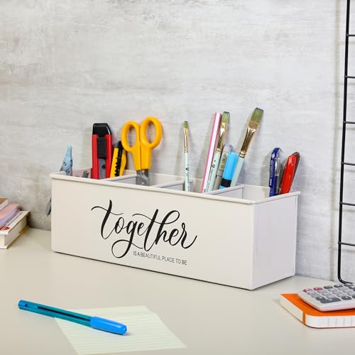 anantam homes organizer with 4 compartments for office table | stylish Metal Desk Organizer | Stationary Storage | Pencil Holder for Office, Home, and Study Table (Together) Beige - Image 3