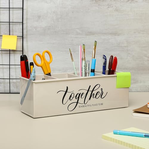 anantam homes organizer with 4 compartments for office table | stylish Metal Desk Organizer | Stationary Storage | Pencil Holder for Office, Home, and Study Table (Together) Beige - Image 2