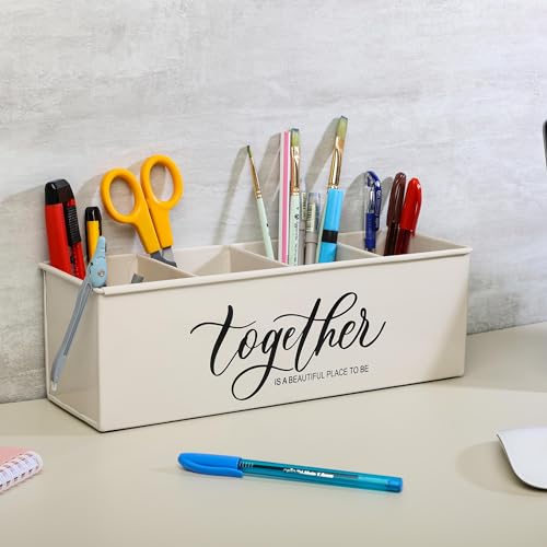 anantam homes organizer with 4 compartments for office table | stylish Metal Desk Organizer | Stationary Storage | Pencil Holder for Office, Home, and Study Table (Together) Beige - Image 5