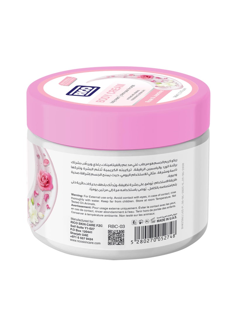 ريكو RICO SKINCARE Moisturizing Body Cream for Dry Skin with Glycerine, Vitamin E, Dimethicone, Rose & Jasmine, 360ml, All Skin Types - Image 3