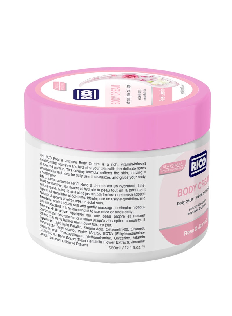 RICO SKINCARE Moisturizing Body Cream for Dry Skin with Glycerine, Vitamin E, Dimethicone, Rose & Jasmine, 360ml, All Skin Types - Image 2