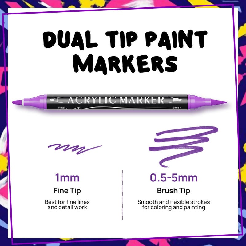 Coogert 48 Colors Dual Tip Acrylic Paint Markers,Fine Tip and Brush Tip Permanent Acrylic Paint Pens For Rock Painting, Canvas, Wood, Glass, Ceramic, Fabric, Plastic, Egg, Scrapbook,Art Painting Supplies Kit - Image 2
