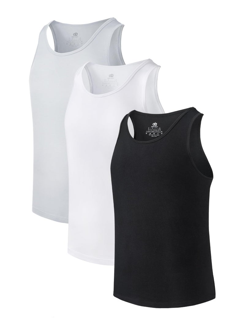 DAVID ARCHY Men's Tank Top Bamboo Rayon Undershirts Tank Shirt Moisture-Wicking A-Shirt for Men, 3-Pack (M, Black/White/Light Gray) - Image 1