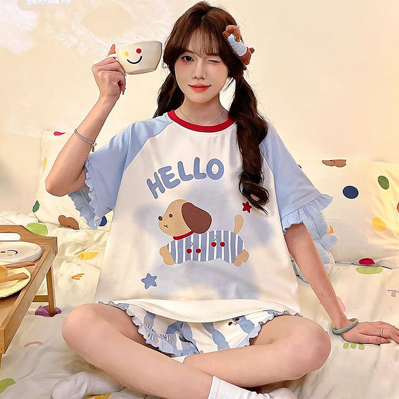 2026 New Style Pajamas for Women Summer Thin Short-Sleeved Cartoon Sweet Loose Plus Size 100kg Home Wear Set - Image 5