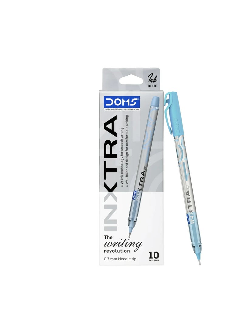 دومس أقلام حبر جاف دومز إن إكسترا 0.7 مم | مقبض ناعم لكتابة مريحة وسلسة | تحتوي على 10 أقلام | أزرق - Image 1
