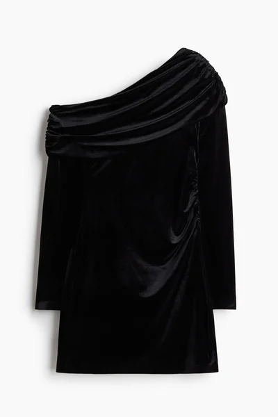 H&M One-Shoulder Velour Dress