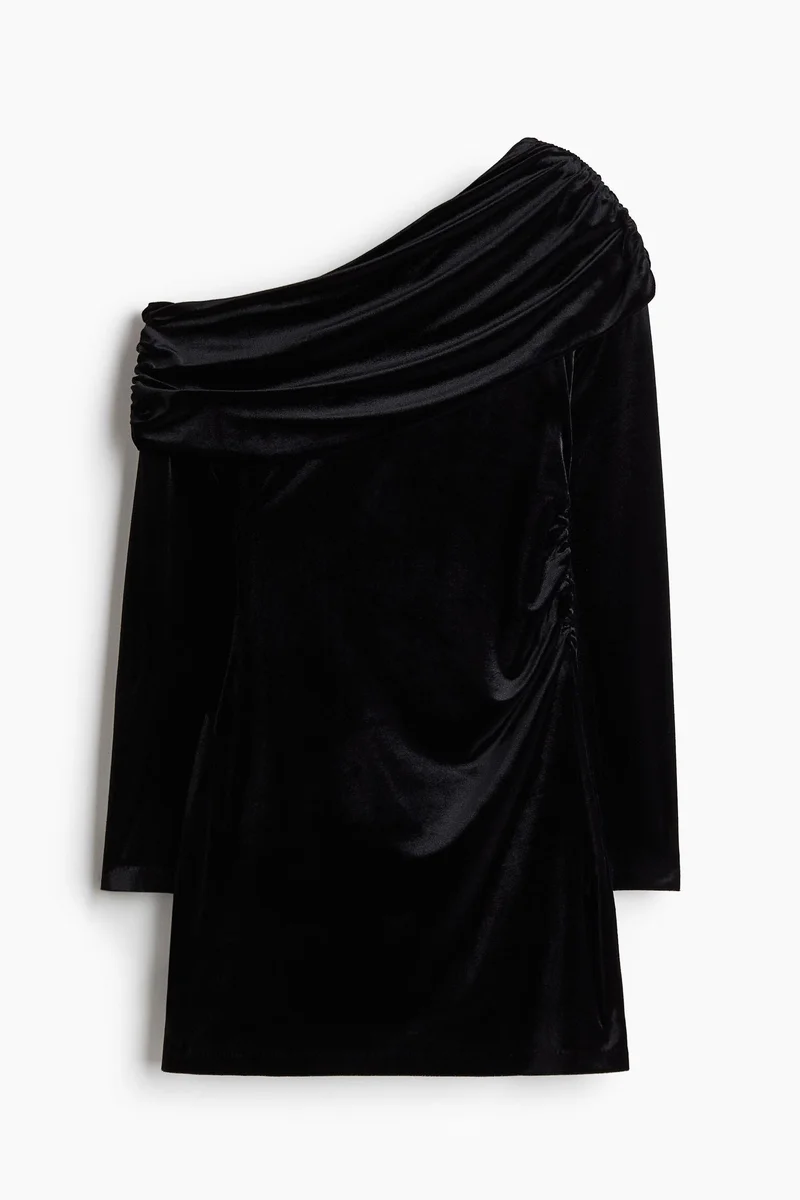 H&M One-Shoulder Velour Dress