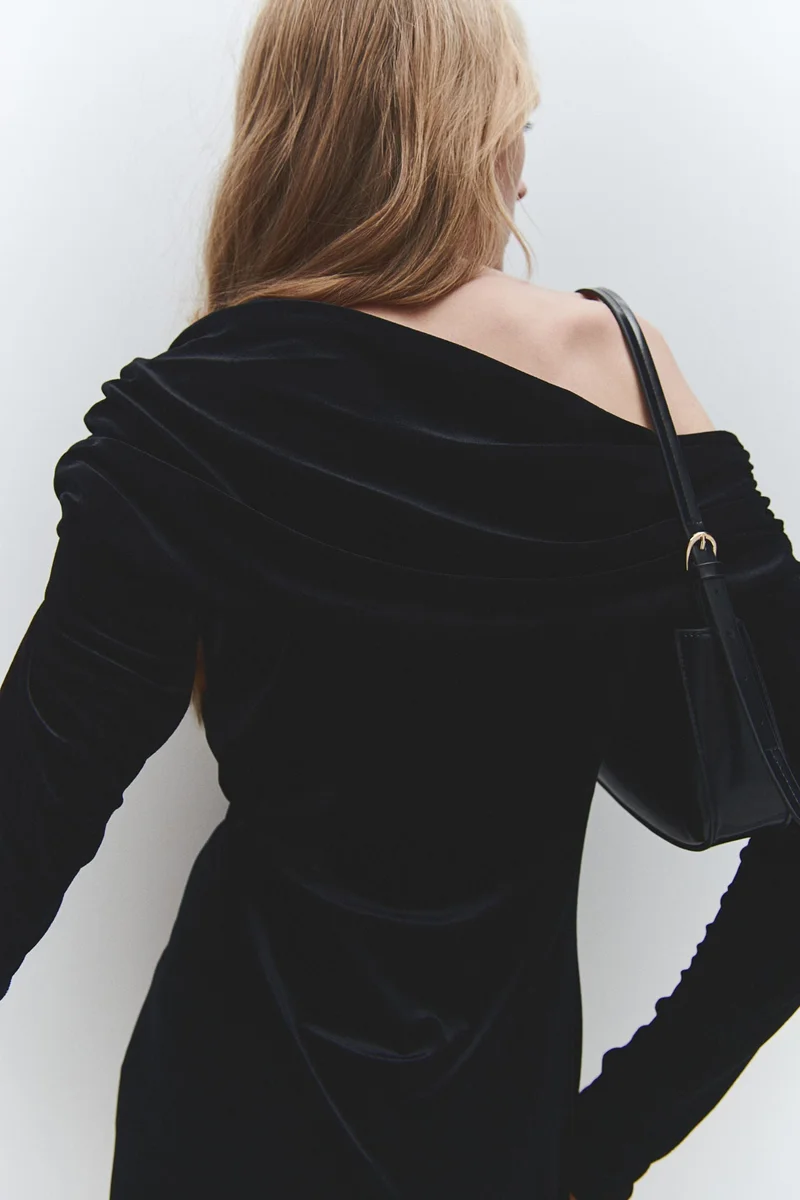 H&M One-Shoulder Velour Dress