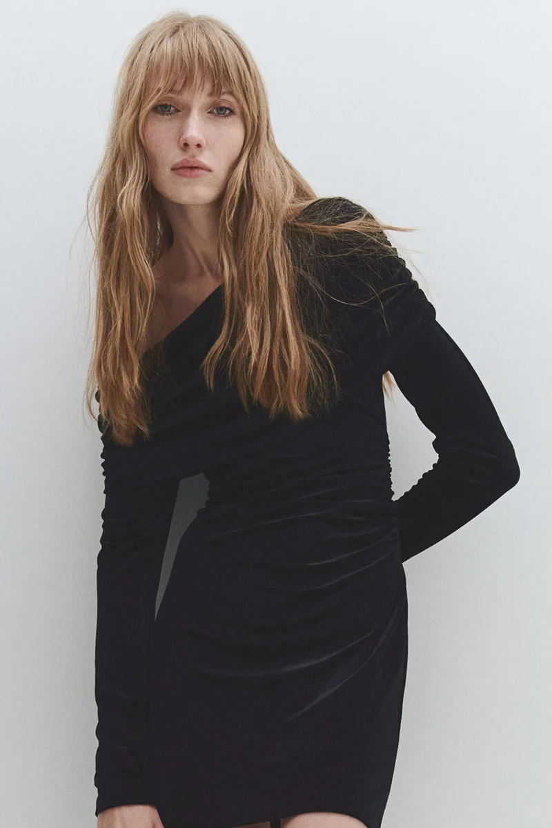 H&M One-Shoulder Velour Dress