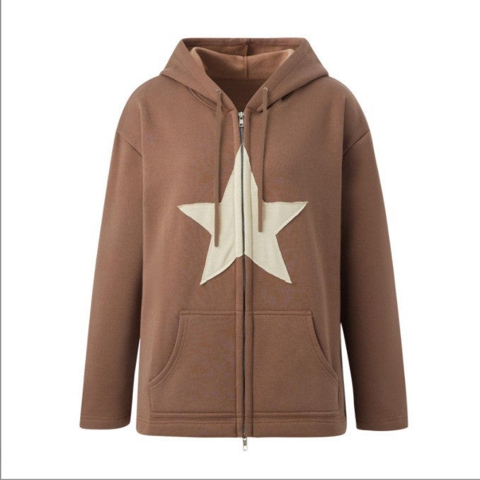 Amazon Cross-Border New Product 2024 Zipper Hooded Sweatshirt for Men and Women European and American Los Angeles California Jacket Trendy Brown - Image 1