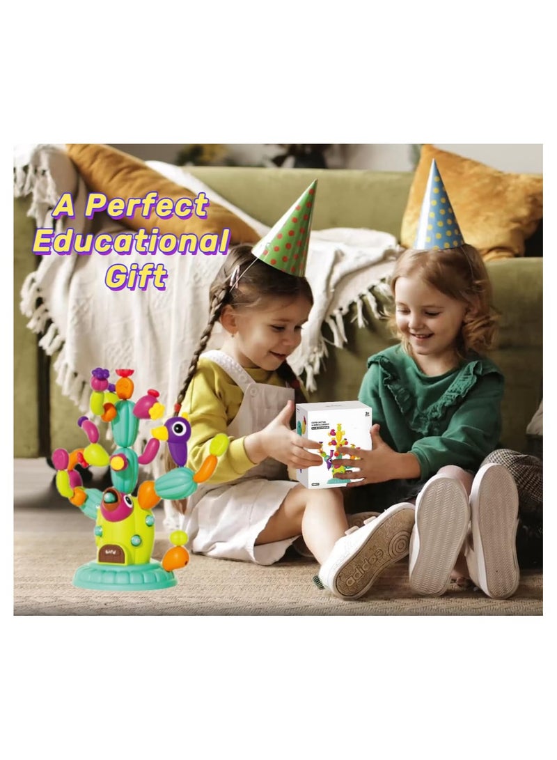 SYOSI Rainbow Stack Cactus Toy, 59 PCS Balance Cactus Toy, Rainbow Stack Toy Trees, Educational Building and Stacking Toys Preschool Games Montessori Toys for Toddlers 3+, Toddler Learning Toys - Image 3