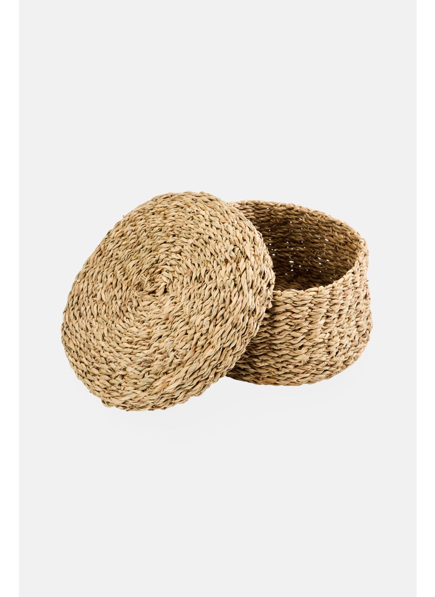 Muy Mucho Sea Grass Round Basket With Lid, Natural  - Image 2