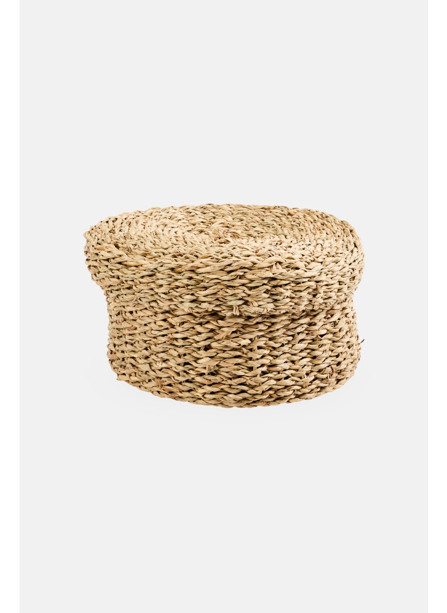 Muy Mucho Sea Grass Round Basket With Lid, Natural  - Image 1