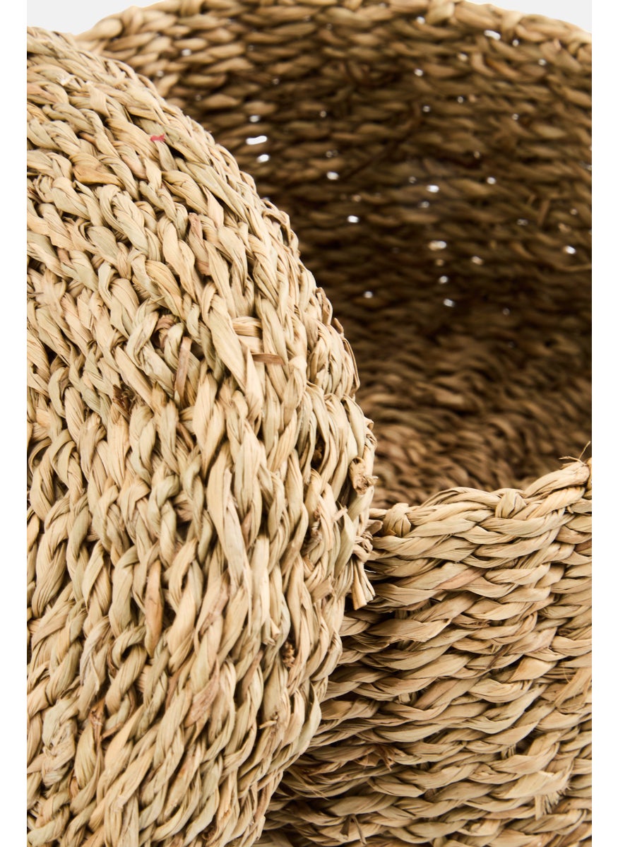Muy Mucho Sea Grass Round Basket With Lid, Natural  - Image 3