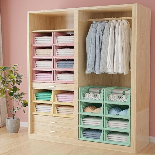Lamok Stackable Wardrobe Organizer for Clothes - Multipurpose Foldable Plastic Closet Storage Organizer for Kitchen, Bedroom, Bathroom (Pack of 8, Multicolor) - Image 2