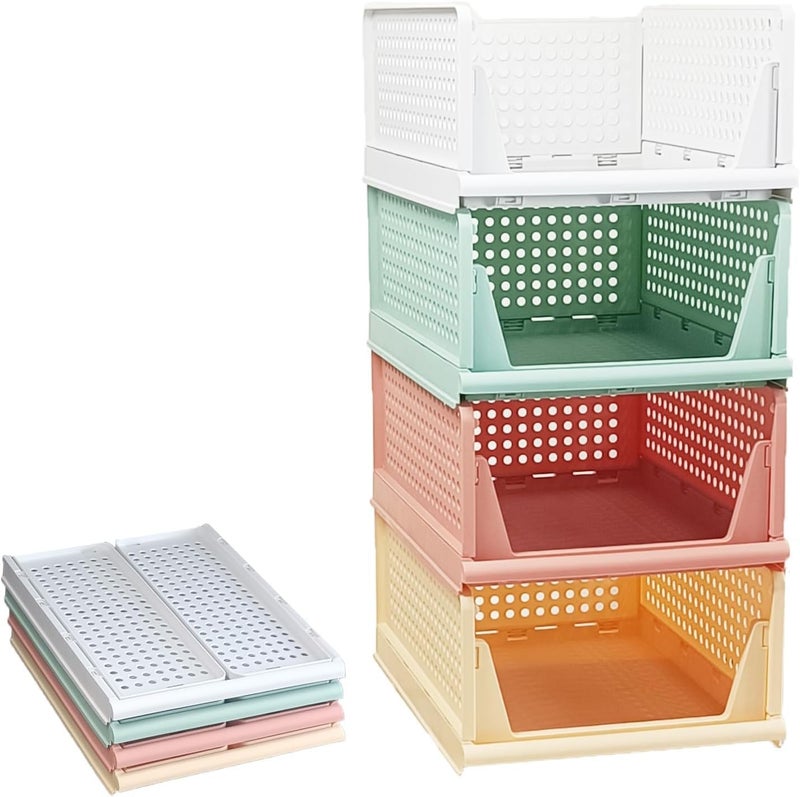 Lamok Stackable Wardrobe Organizer for Clothes - Multipurpose Foldable Plastic Closet Storage Organizer for Kitchen, Bedroom, Bathroom (Pack of 8, Multicolor) - Image 1