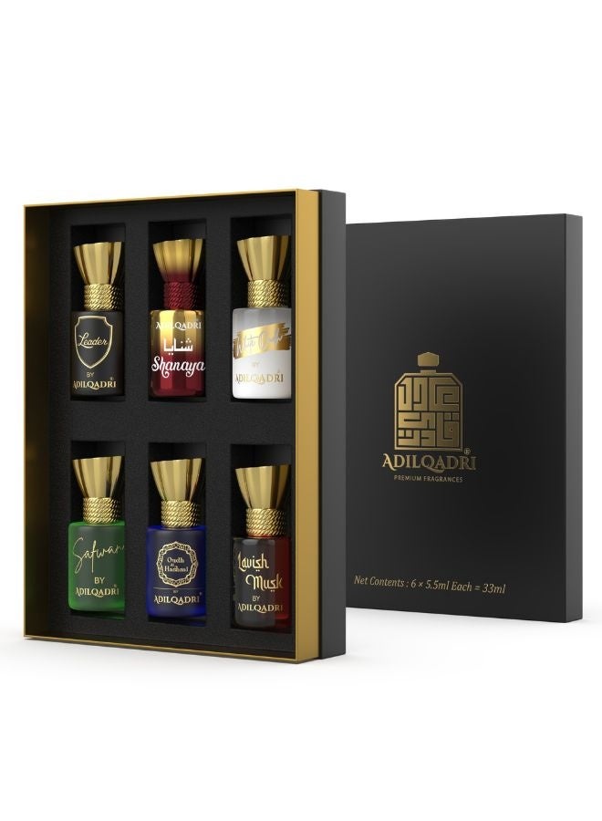 ADILQADRI Adilqadri Assorted Luxury Non Alcoholic Roll-On Attar Perfume Collection for Men & Women Long-Lasting Fragrance Set Gift Hamper for Him & Her Ideal for Special Occasions 6 Bottles of 5.5ml Each  - Image 1
