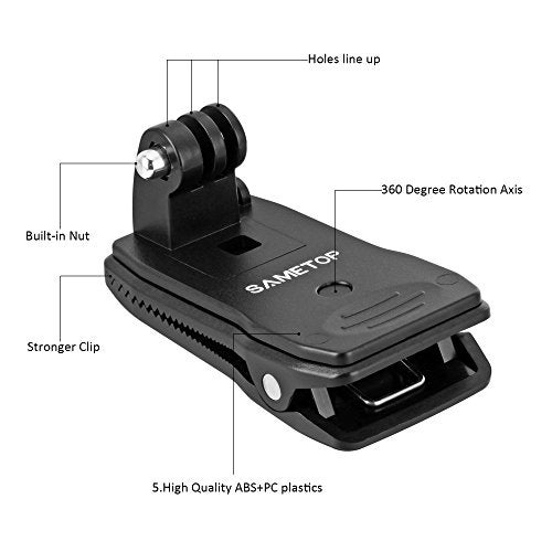 Sametop Backpack Strap Mount Quick Clip Mount Compatible with Gopro Hero 13, 12, 11, 10, 9, 8, 7, 6, 5, 4, Session, 3+, 3, 2, 1, Hero (2018), Fusion, Max, DJI Osmo, Xiaomi Yi Action Cameras - Image 3