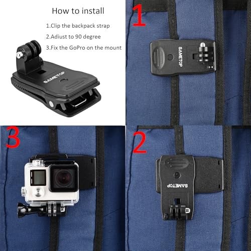 Sametop Backpack Strap Mount Quick Clip Mount Compatible with Gopro Hero 13, 12, 11, 10, 9, 8, 7, 6, 5, 4, Session, 3+, 3, 2, 1, Hero (2018), Fusion, Max, DJI Osmo, Xiaomi Yi Action Cameras - Image 5