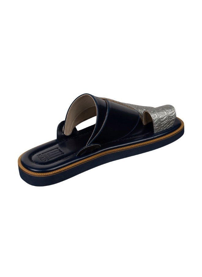 NAD Navy and silver crocodile-embossed leather arabic sandals  - Image 1