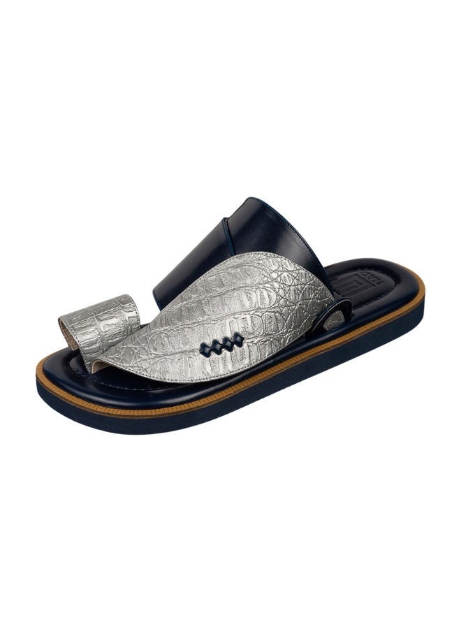 NAD Navy and silver crocodile-embossed leather arabic sandals  - Image 2