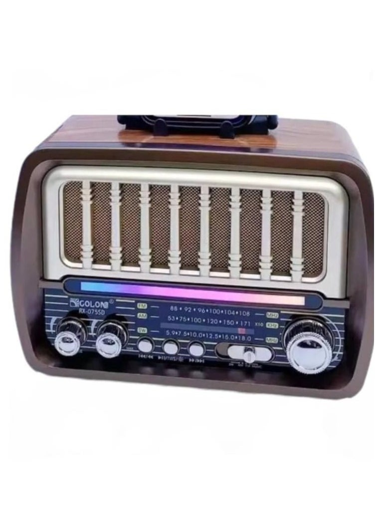 FM Radio RX-075D Bluetooth Speaker with USB and TF Music Player with Disco Light Mode Radio Classic FM Rechargeable
