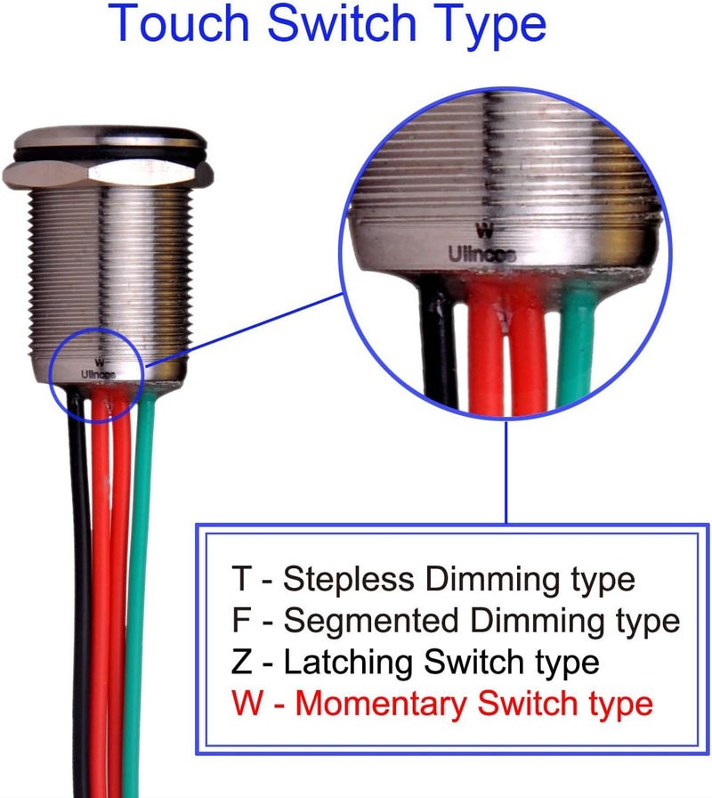 Ulincos Touch Switch UT19W1 Momentary Switch DC 6V to 24V Blue LED Suitable for 19mm 3/4" Mounting Hole - Image 4