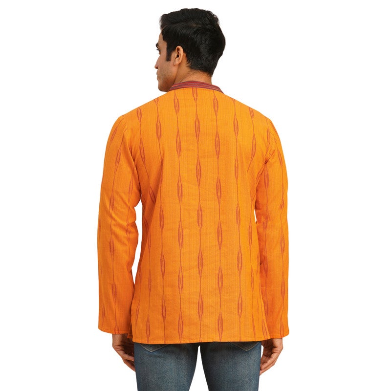 ARCHATTIRE Men’s Orange Cotton Ikat Weave Kurta - Image 2