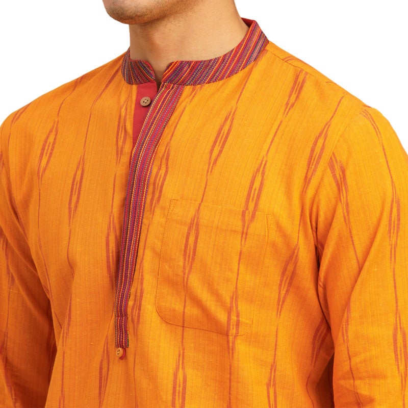 ARCHATTIRE Men’s Orange Cotton Ikat Weave Kurta - Image 4
