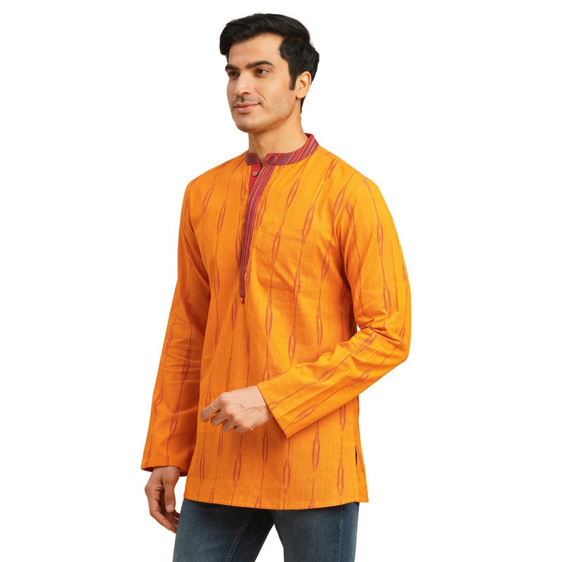 ARCHATTIRE Men’s Orange Cotton Ikat Weave Kurta - Image 5