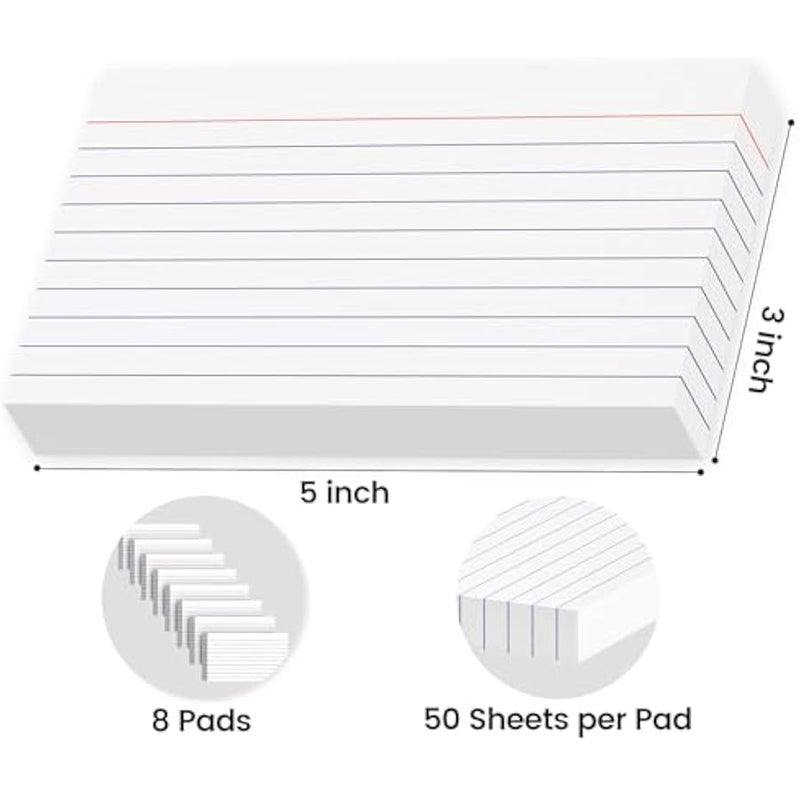 400 Count Index Cards 3x5 Inch - 180gsm Heavyweight White Flash Card (50 Sheets Each), Durable & Portable Note Taking for Students, Teachers, Study Flashcards for School Office Home - Image 2