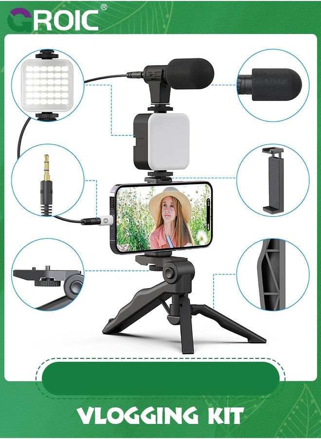 GROIC - Vlogging Kit/ Light & Microphone | Pro Grip/ LED Lights & Mic Studio Bundle | Professional Grip, Mini Portable Tripod for Vlogging, TikTok, Twitch, YouTube Videos | Use w/Phones, Cameras - Image 1