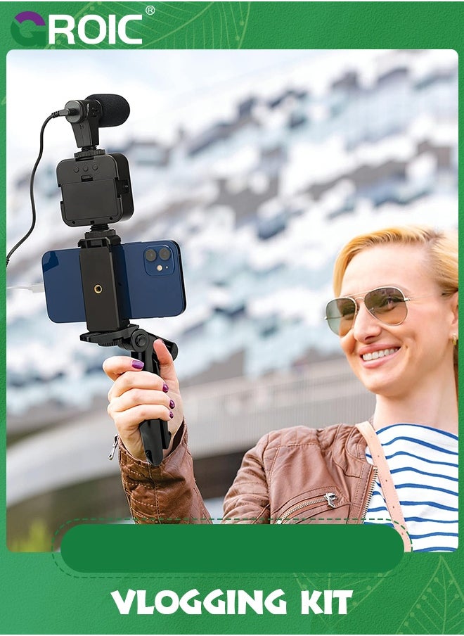 GROIC - Vlogging Kit/ Light & Microphone | Pro Grip/ LED Lights & Mic Studio Bundle | Professional Grip, Mini Portable Tripod for Vlogging, TikTok, Twitch, YouTube Videos | Use w/Phones, Cameras - Image 1