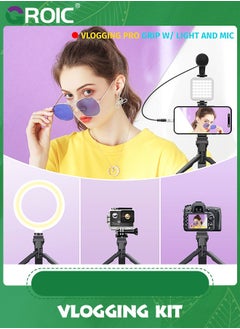 GROIC Vlogging Kit/ Light & Microphone | Pro Grip/ LED Lights & Mic Studio Bundle | Professional Grip, Mini Portable Tripod for Vlogging, TikTok, Twitch, YouTube Videos | Use w/Phones, Cameras  - Image 2