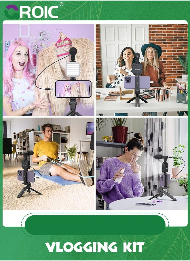 GROIC - Vlogging Kit/ Light & Microphone | Pro Grip/ LED Lights & Mic Studio Bundle | Professional Grip, Mini Portable Tripod for Vlogging, TikTok, Twitch, YouTube Videos | Use w/Phones, Cameras - Image 1