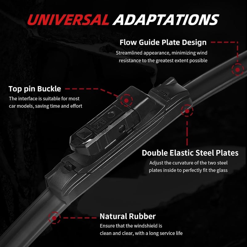 OTUAYAUTO Windshield Wiper Blades - Replacement for Volkswagen Taos 2022 2023 2024, Front and Rear Wipers Set, Top Lock - 26"+18"+11" (Pack of 3) - Image 4
