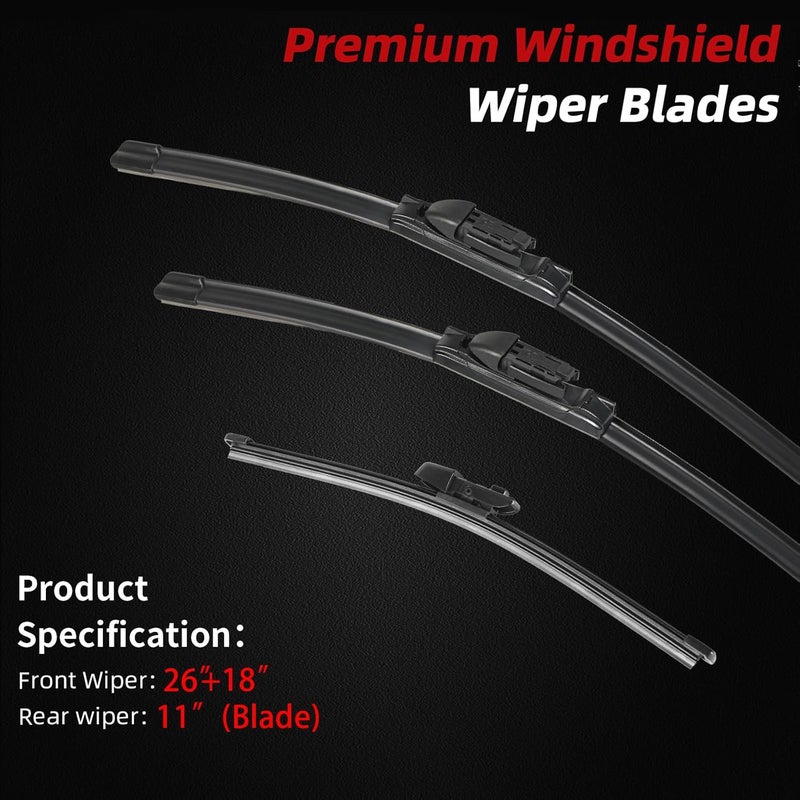 OTUAYAUTO Windshield Wiper Blades - Replacement for Volkswagen Taos 2022 2023 2024, Front and Rear Wipers Set, Top Lock - 26"+18"+11" (Pack of 3) - Image 2