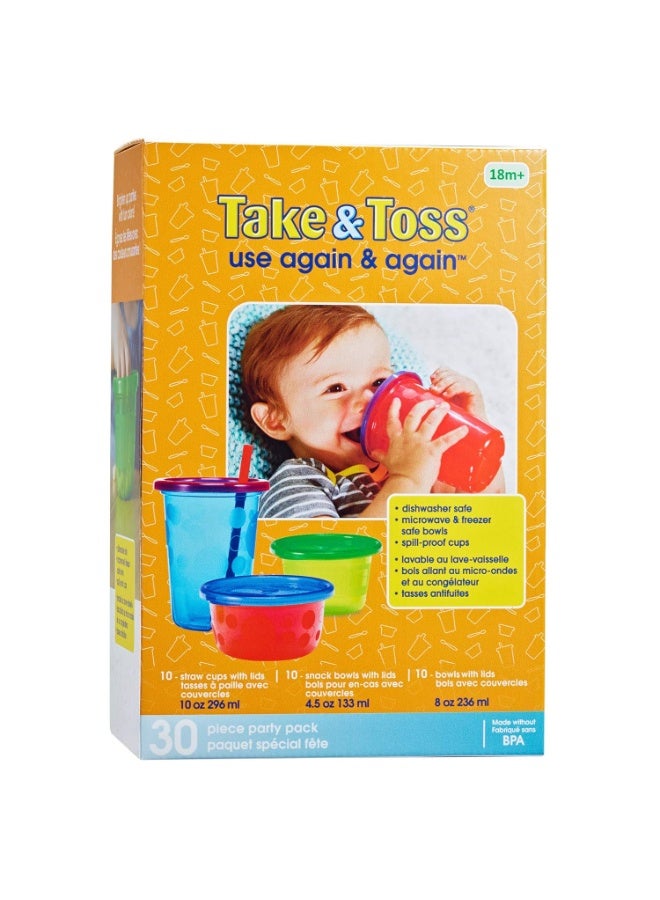 The First Years Take & Toss Spill Proof Party Pack - Rainbow Party Pack - Toddler Straw Cups, Kids Bowls, and Snack Cups - Ages 18 Months and Up - 30 Count - Image 2