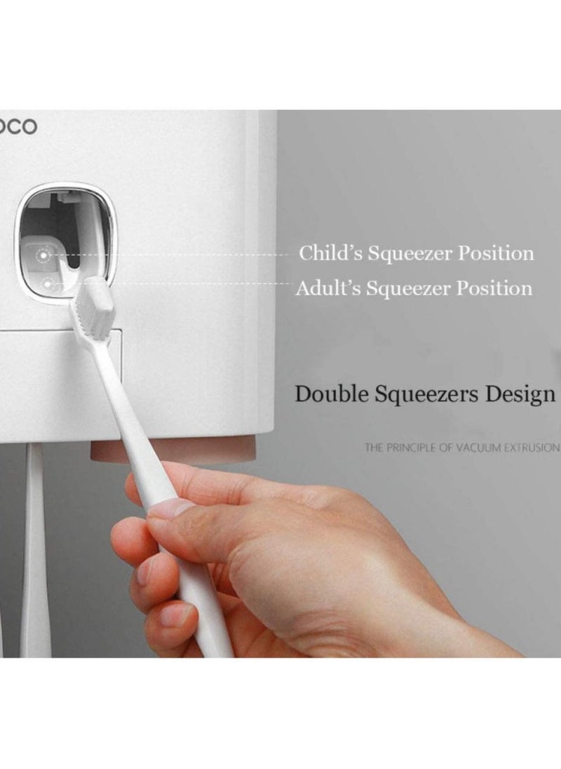 AIWANTO Wall Mounted Toothbrush Holder and Toothpaste Dispenser Adhesive Automatic Dispenser Space Saving Toothbrush Organizer With Cups Holder Organizer 4 Toothbrushes (No Drill Need)  - Image 5