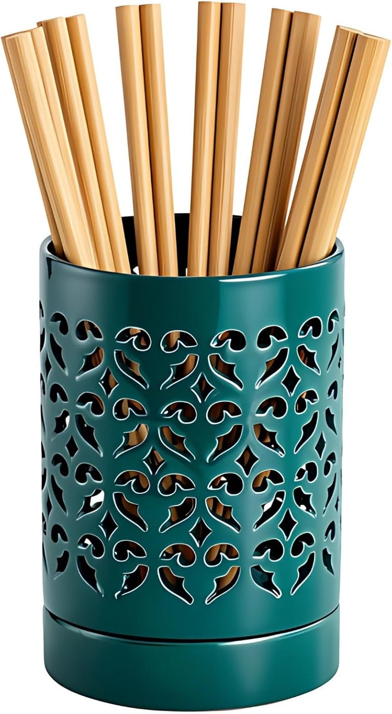 5.5 × 4.1 إنش إناء زخرفي خزفي مجوف، تصميم أخضر مزهر، أواني زهور داخلية وخارجية، قفص عيدان متعدد الأغراض، حامل أقلام - Image 4