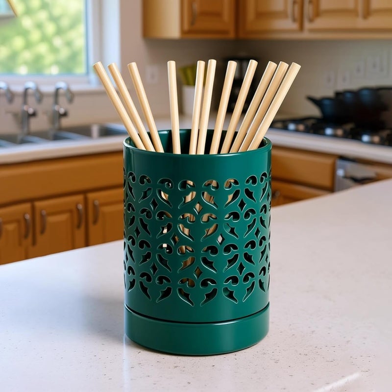5.5 × 4.1 إنش إناء زخرفي خزفي مجوف، تصميم أخضر مزهر، أواني زهور داخلية وخارجية، قفص عيدان متعدد الأغراض، حامل أقلام - Image 5