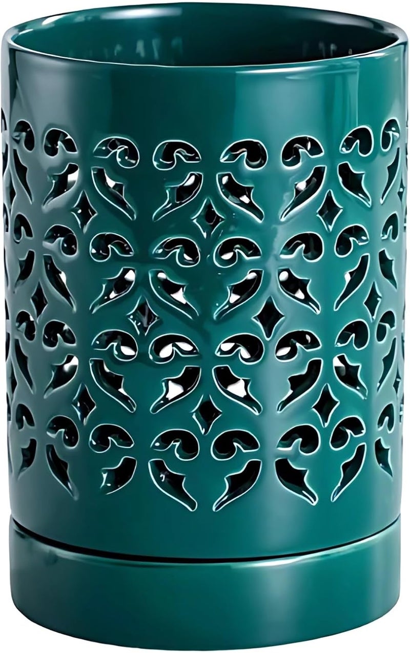 5.5 × 4.1 إنش إناء زخرفي خزفي مجوف، تصميم أخضر مزهر، أواني زهور داخلية وخارجية، قفص عيدان متعدد الأغراض، حامل أقلام - Image 1