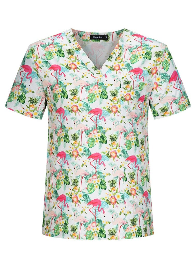 Loquat Cartoon Printed V-Neck Medical Uniform Scrubs Top Comfty Soft Workwear 