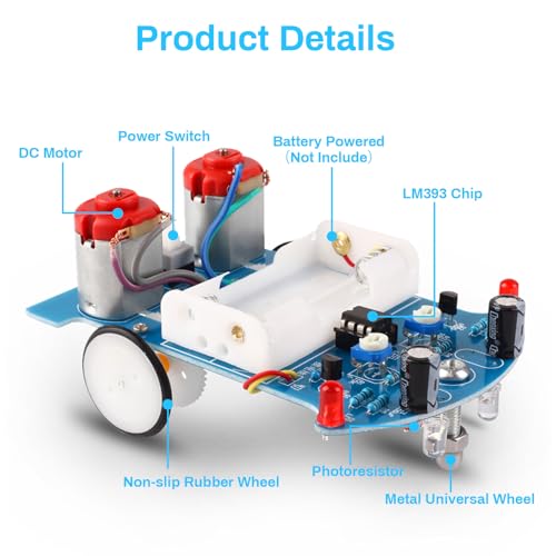 MiOYOOW Line Following Robot Car Kit, Beginners Smart Car Soldering Practice Kit STEM Educational Electronics Soldering Projects for School and Home Learning - Image 3