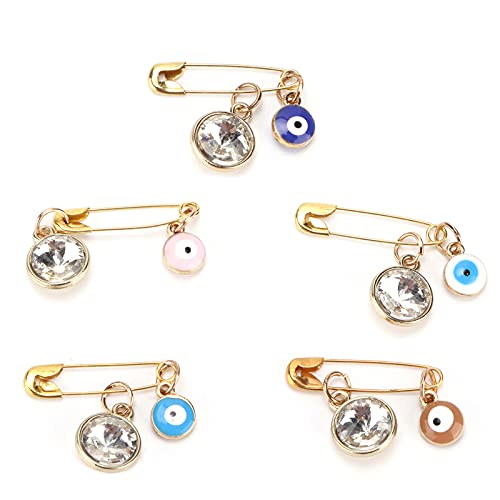 Hztyyier 5Pcs Blue Evil Eye Brooch Pins, Turkish Hamsa Hand Stroller Pin Safety Pins for Clothes Hats Bags Decoration - Image 2