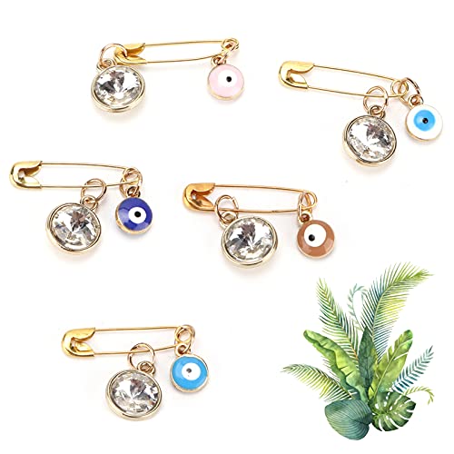 Hztyyier 5Pcs Blue Evil Eye Brooch Pins, Turkish Hamsa Hand Stroller Pin Safety Pins for Clothes Hats Bags Decoration - Image 3