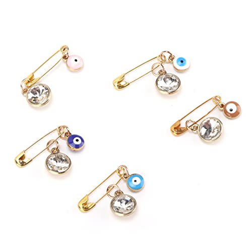 Hztyyier 5Pcs Blue Evil Eye Brooch Pins, Turkish Hamsa Hand Stroller Pin Safety Pins for Clothes Hats Bags Decoration - Image 4