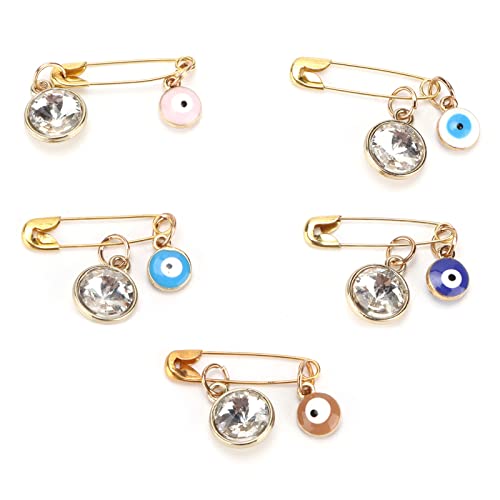 Hztyyier 5Pcs Blue Evil Eye Brooch Pins, Turkish Hamsa Hand Stroller Pin Safety Pins for Clothes Hats Bags Decoration - Image 5